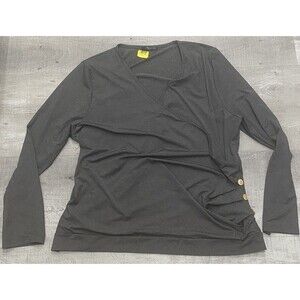 Love U Dear Women Sz 3XL  Long-Sleeve V Neck Shirt rouched side buttoned gray